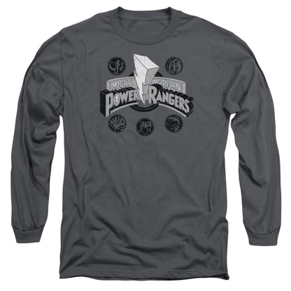 Power Rangers Power Coins Mens Long Sleeve Shirt Charcoal