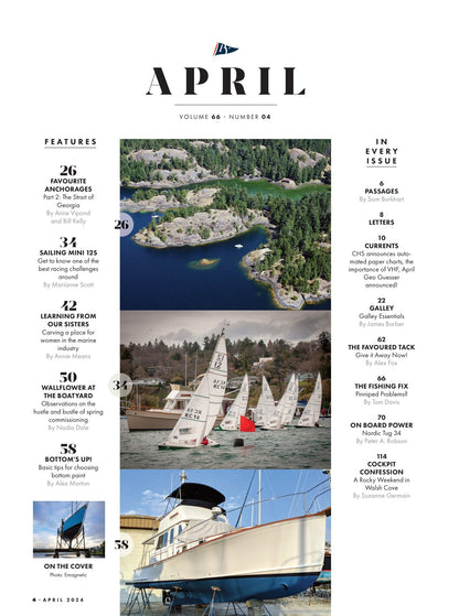 Pacific Yachting - April 2024: Basics Of Bottom Paint, Accessible Anchorages, The Mini 12, Carving A Place For Women, Cockpit Confessions & More!
