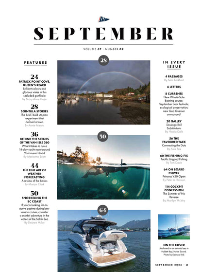 Pacific Yachting - September 2025: BC Coast's Top Snorkeling Spots, Weather Forecasting, Sointula Stories, Patrick Point Cove & Queen’s Reach, Inside The Van Isle 360, Lingcod Fishing Guide & More!