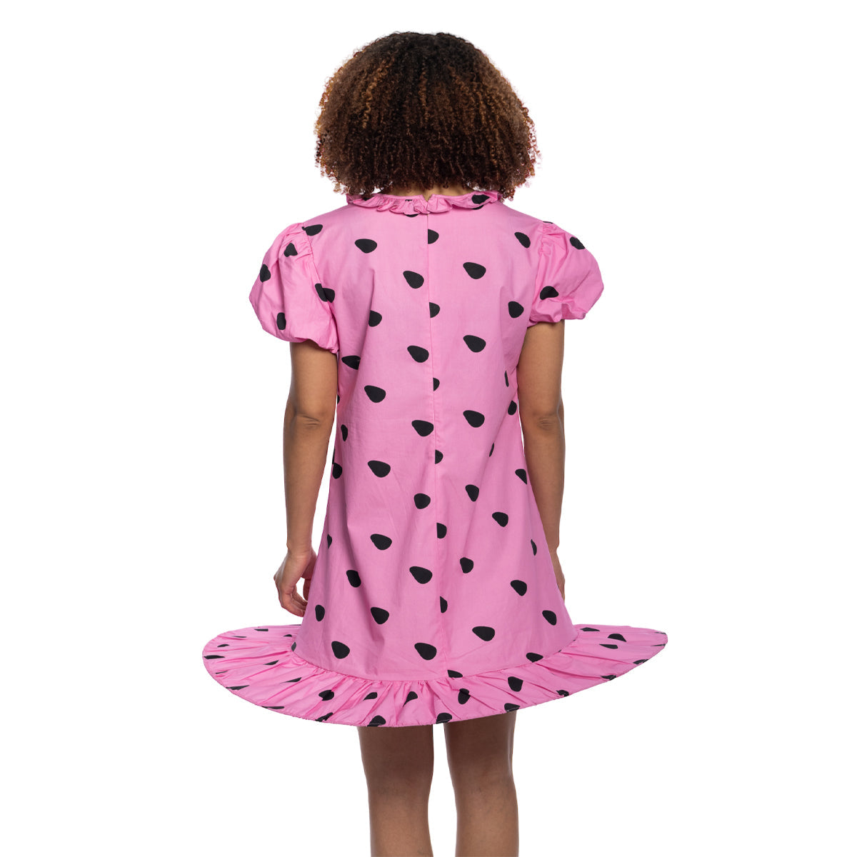 Peanuts Sally Comic Strip Halloween Costume: Pink Polka Dot Mini Dress with Puff Sleeves for Fun Cosplay