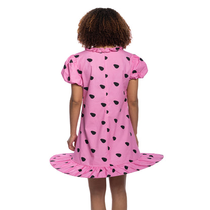 Peanuts Sally Comic Strip Halloween Costume: Pink Polka Dot Mini Dress with Puff Sleeves for Fun Cosplay