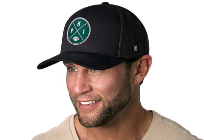 Philadelphia Trucker Hat  |  Black PHI X Football Snapback