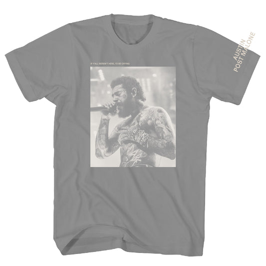 Post Malone Gray Photo Front and Sleeve Print Mens T Shirt Charcoal