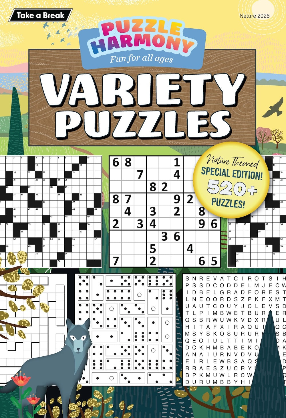 Puzzle Harmony - Variety Puzzles Nature's Beauty Special: 520+ Puzzles, Nature Themed Full-Sized Book, Fun For All Ages, Crossword, Sudoku, Dominoes, Word Search, Relax, Unwind, Unplug, De-Stress, Sit Back & Solve!