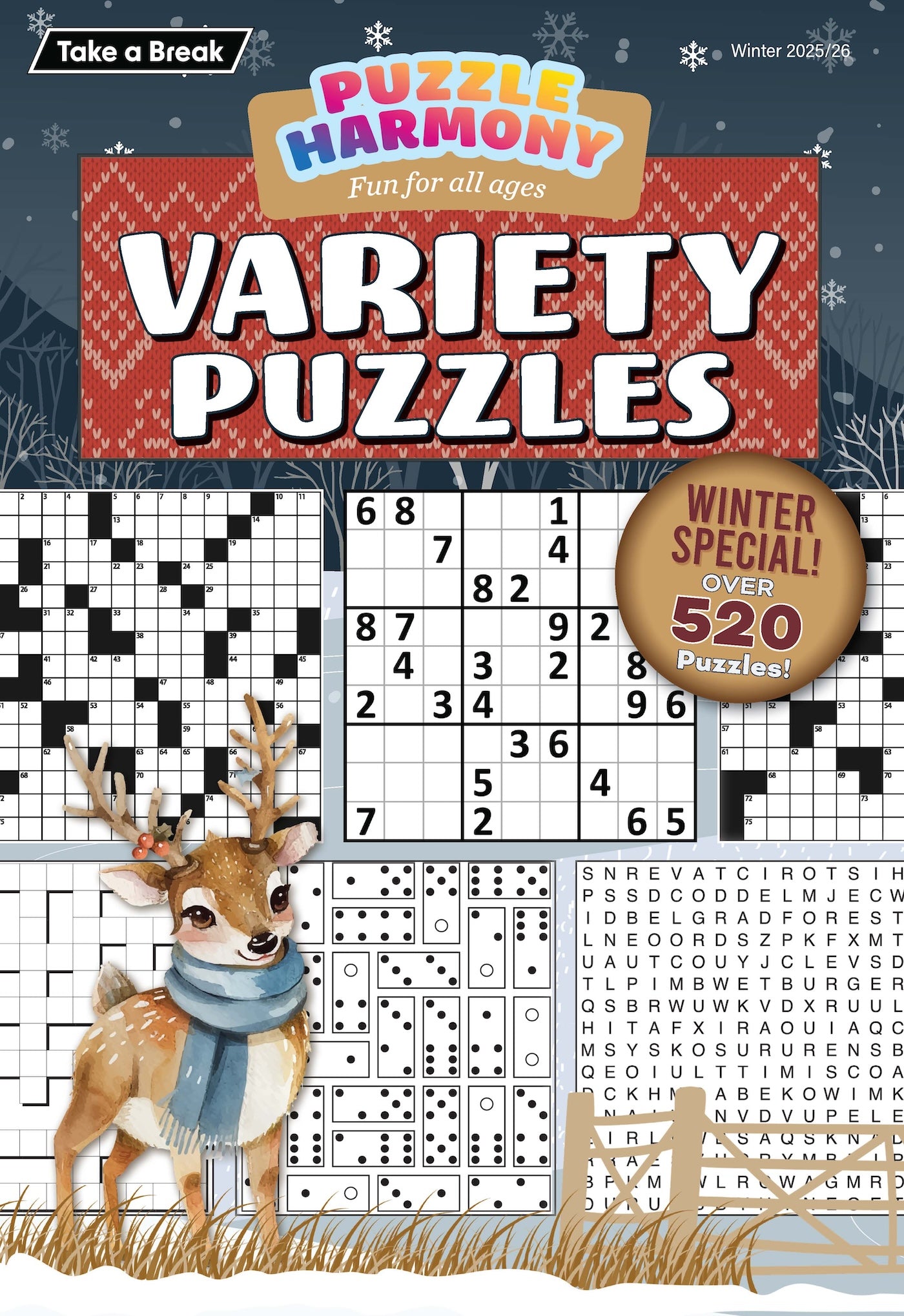 Puzzle Harmony - Variety Puzzles Winter 2025 Special: 520+ Puzzles, Winter Themed Full-Sized Book, All Ages, Crossword, Sudoku, Dominoes, Word Search, Relax, Unwind, Unplug, De-Stress & Solve!