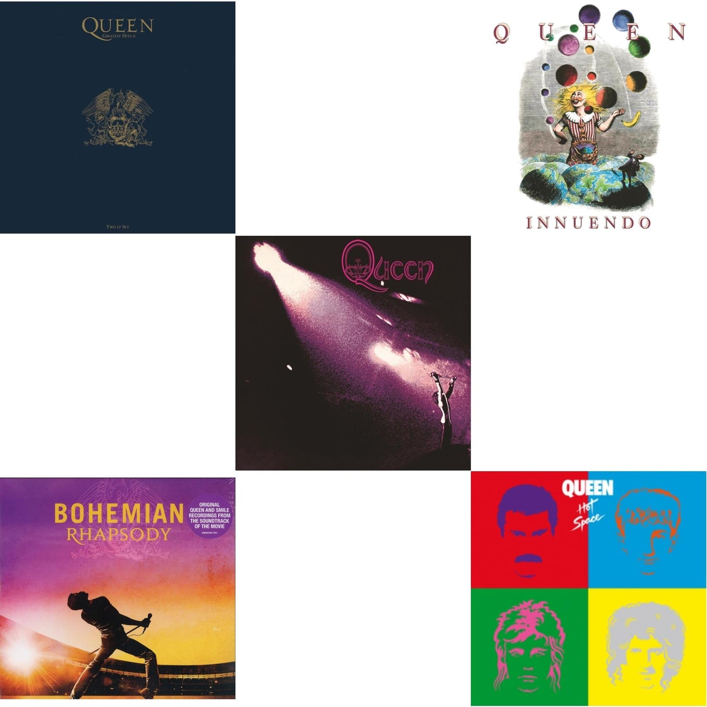Queen - Greatest Hits 2 (180G/Dl Card) & Bohemian Rhapsody (180G/2LP) & Queen & Innuendo (2LP) & Hot Space LP Ltd.