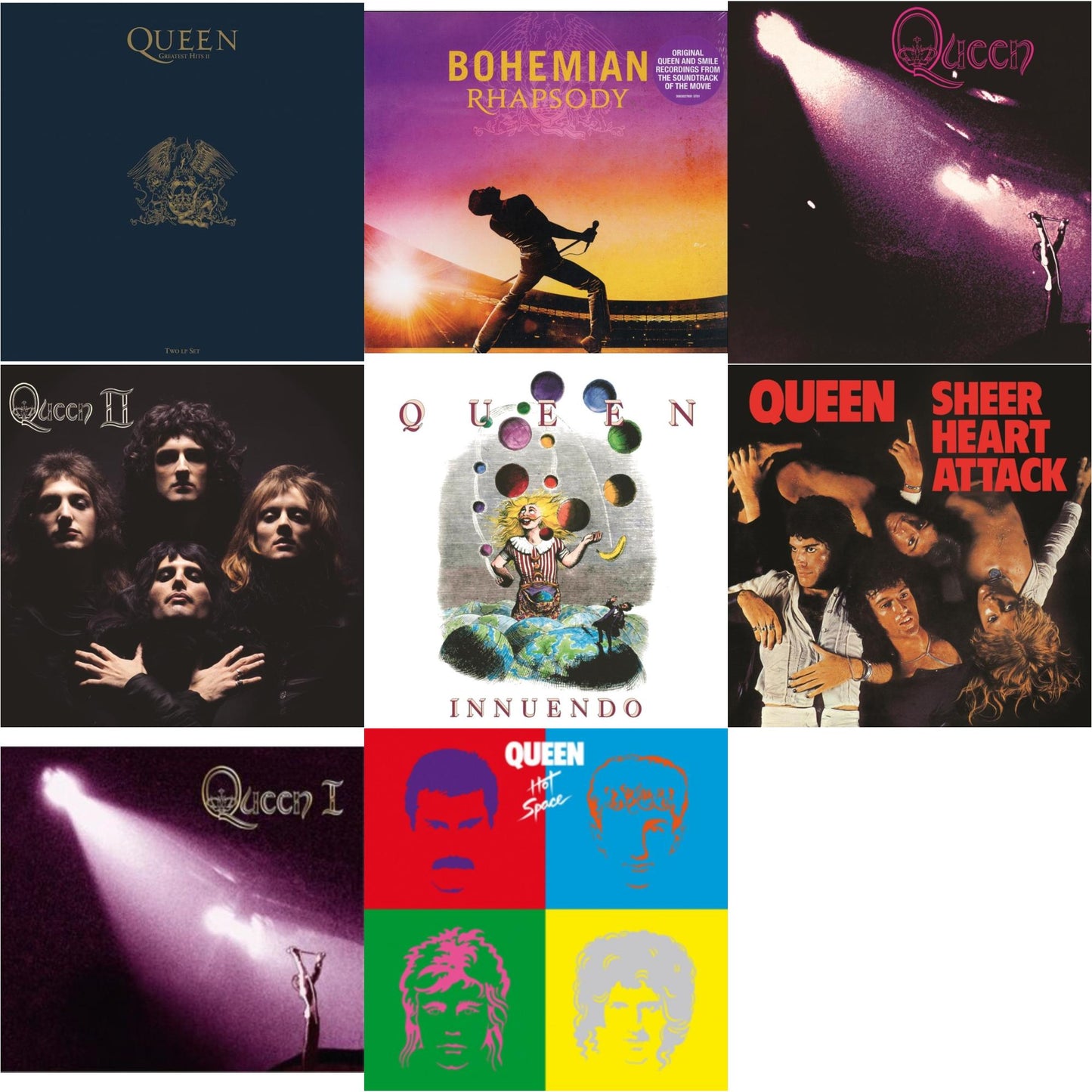 Queen - Greatest Hits 2 (180G/Dl Card) & Bohemian Rhapsody (180G/2LP) & Queen & Queen Ii & Innuendo (2LP) & Sheer Heart Attack (Half-Speed LP Vinyl) & Queen I (2024 Mix)  & Hot Space LP Ltd.