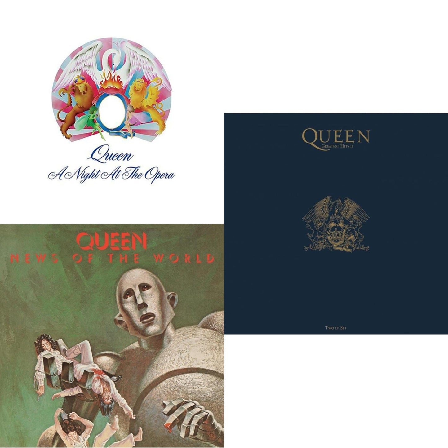 Queen - Greatest Hits 2 (180G/Dl Card) & News Of The World & Night At The Opera - LP Vinyl Bundle