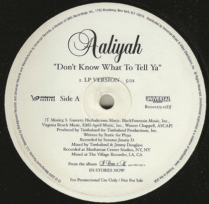 Aaliyah - Don't Know What To Tell Ya / Got To Give It Up 12" Vinyl LP Record