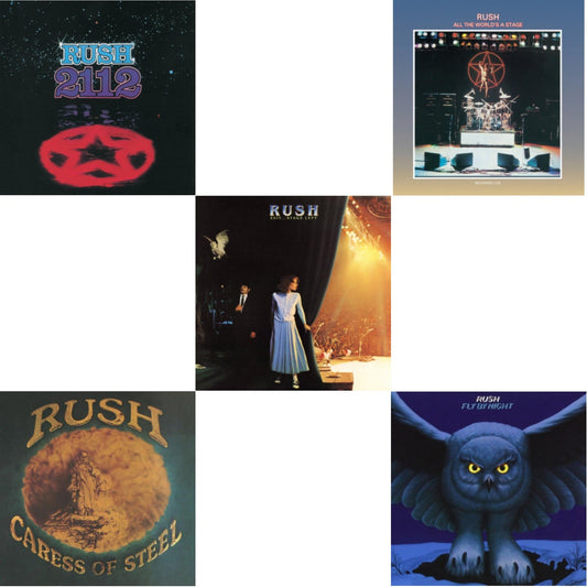 Rush - Fly By Night (180G) & Caress Of Steel (180G/Dl Card) & All The World's A Stage (180G) & 2112 (180G) & Exit Stage Left (180G) - LP Vinyl Bundle