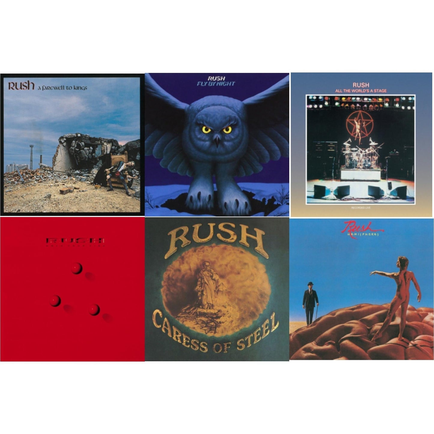Rush - Fly By Night (180G) & Caress Of Steel (180G/Dl Card) & All The World's A Stage (180G) & Farewell To Kings (180G) & Hemispheres (180G) & Hold Your Fire (180G) - LP Vinyl Bundle