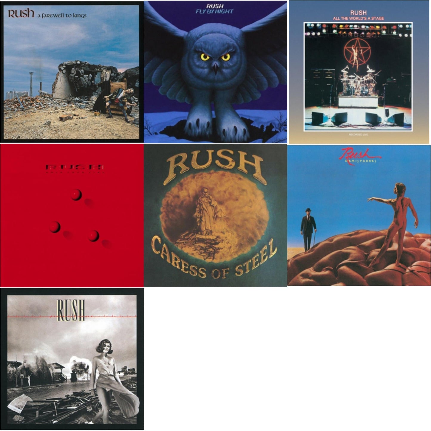 Rush - Fly By Night (180G) & Caress Of Steel (180G/Dl Card) & All The World's A Stage (180G) & Farewell To Kings (180G) & Hemispheres (180G) & Permanent Waves (180G) & Hold Your Fire (180G) - LP Vinyl Bundle