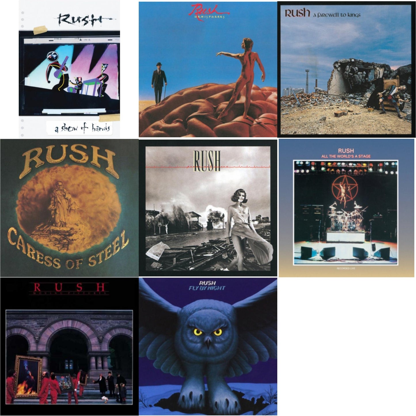 Rush - Fly By Night (180G) & Caress Of Steel (180G/Dl Card) & All The World's A Stage (180G) & Farewell To Kings (180G) & Hemispheres (180G) & Permanent Waves (180G) & Moving Pictures (180G LP Vinyl/Dl Card) & Show Of Hands (180G)