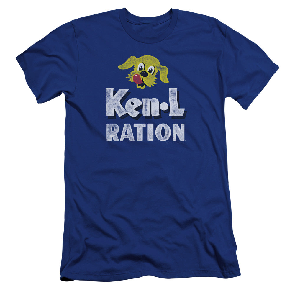 Ken L Ration Distressed Logo Premium Bella Canvas Slim Fit Mens T Shirt Royal Blue