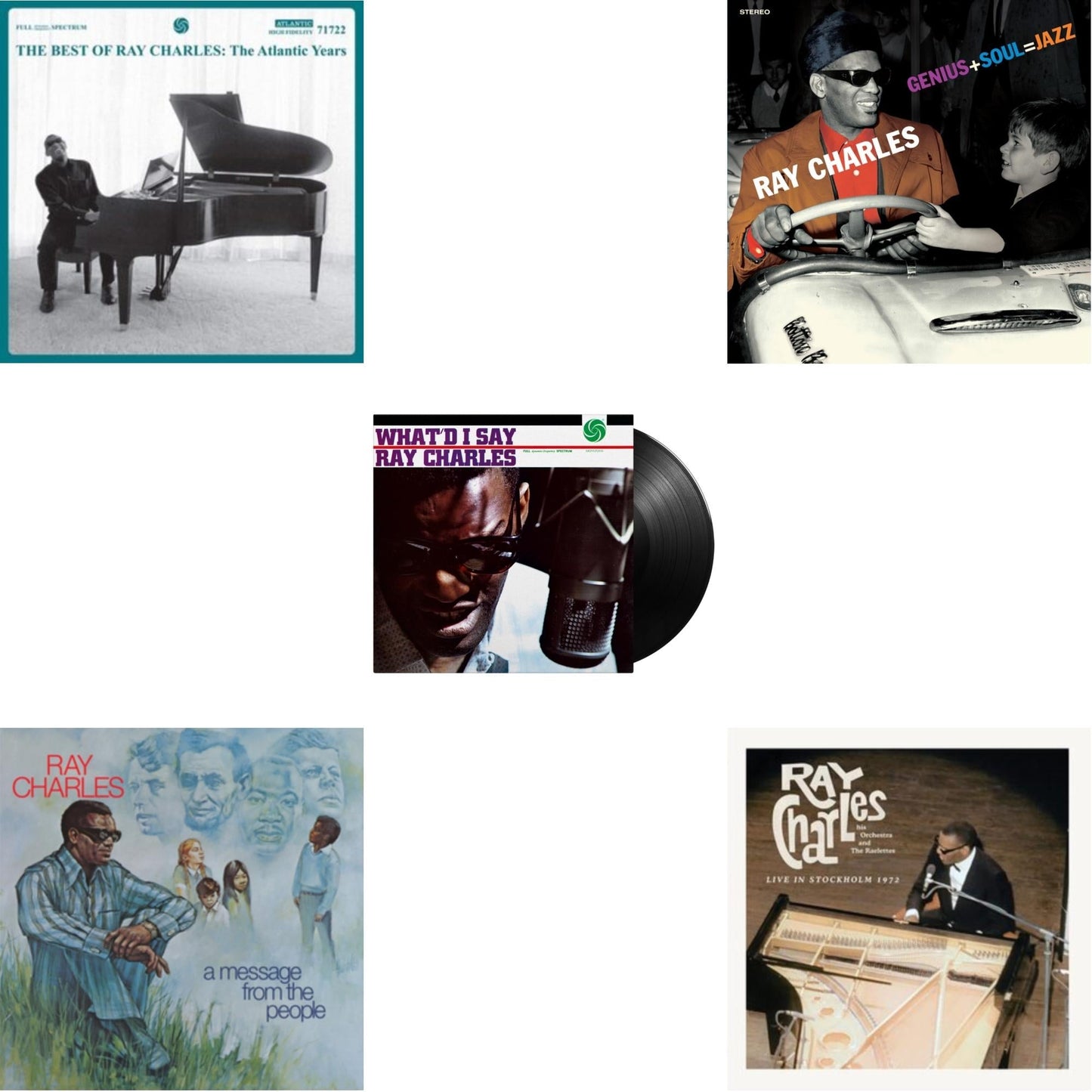 Ray Charles - Best Of Ray Charles: The Atlantic Years (2LP/White Vinyl) & Live In Stockholm 1972 (140G) & Message From The People (140G) & Genius + Soul = Jazz (Orange LP Vinyl) & What'd I Say (180G)