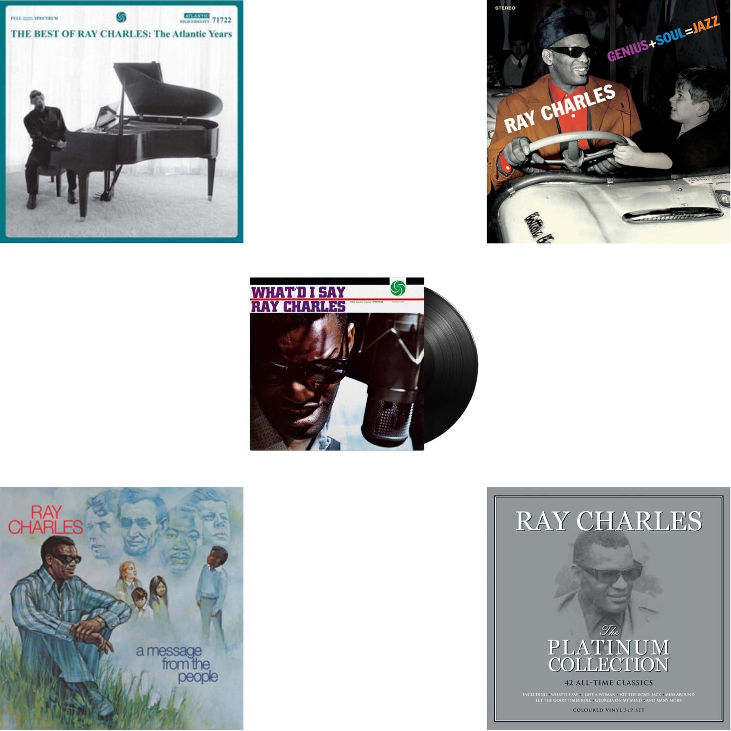 Ray Charles - Platinum Collection (White LP Vinyl) & Best Of Ray Charles: The Atlantic Years (2LP/White Vinyl) & Message From The People (140G) & Genius + Soul = Jazz (Orange LP Vinyl) & What'd I Say (180G)