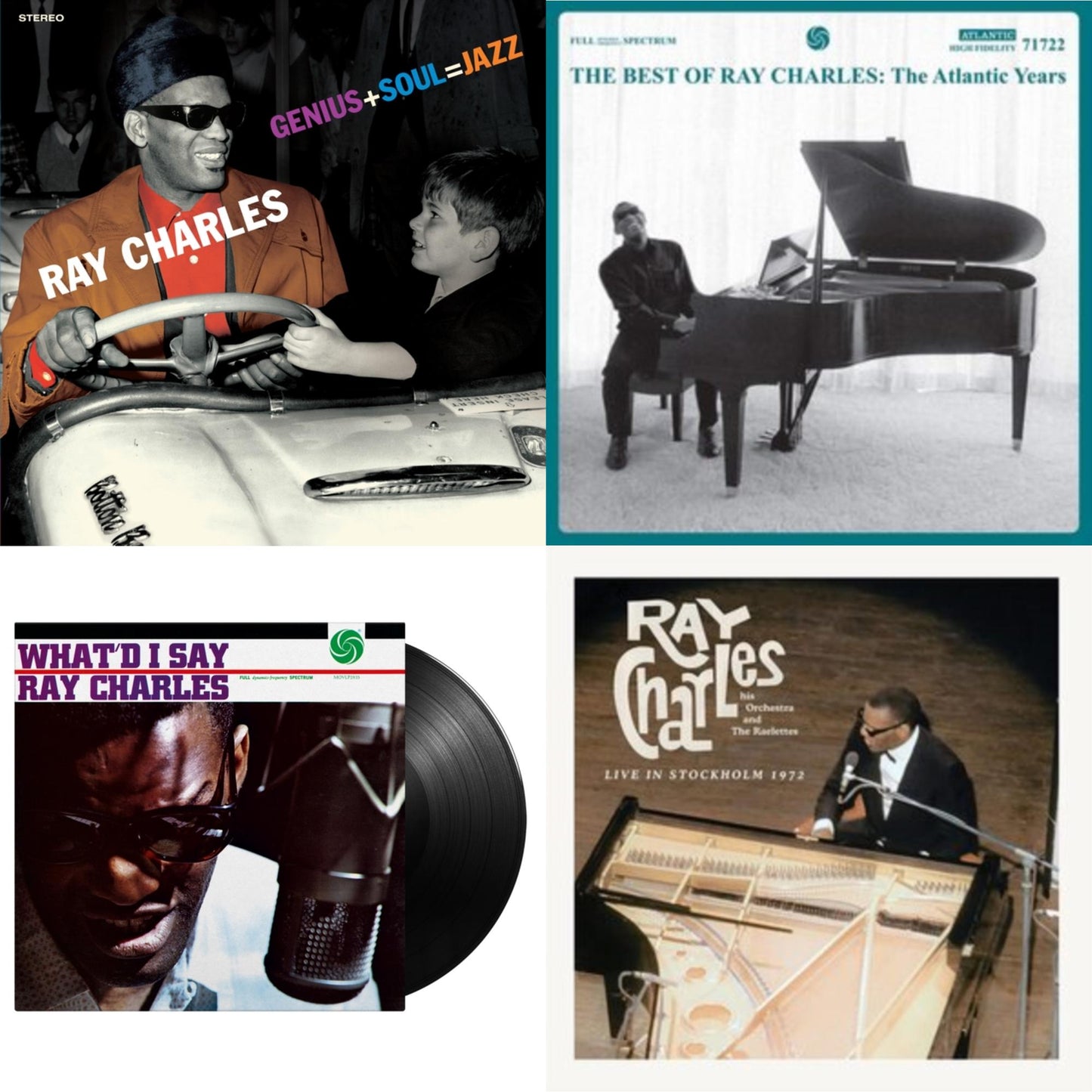 Ray Charles - Best Of Ray Charles: The Atlantic Years (2LP/White Vinyl) & Live In Stockholm 1972 (140G) & Genius + Soul = Jazz (Orange LP Vinyl) & What'd I Say (180G)