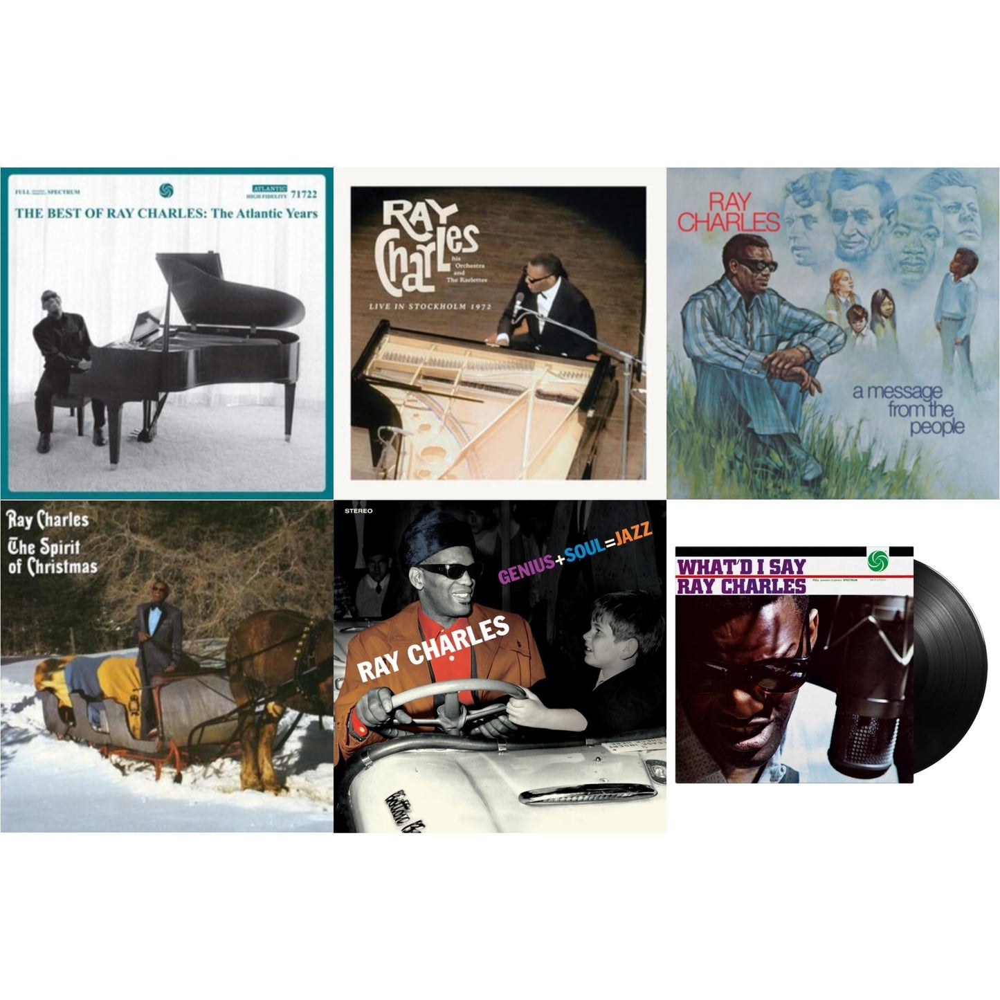 Ray Charles - Best Of Ray Charles: The Atlantic Years (2LP/White Vinyl) & Live In Stockholm 1972 (140G) & Message From The People (140G) & Spirit Of Christmas & Genius + Soul = Jazz (Orange LP Vinyl) & What'd I Say (180G)