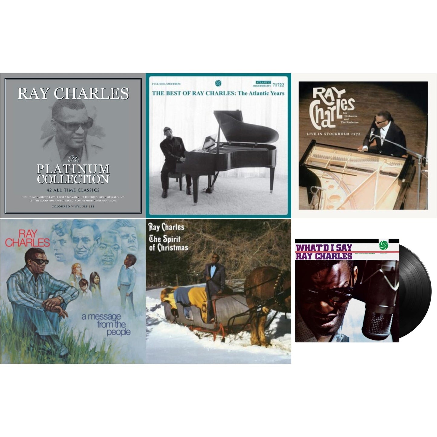 Ray Charles - Platinum Collection (White LP Vinyl) & Best Of Ray Charles: The Atlantic Years (2LP/White Vinyl) & Live In Stockholm 1972 (140G) & Message From The People (140G) & Spirit Of Christmas & What'd I Say (180G)