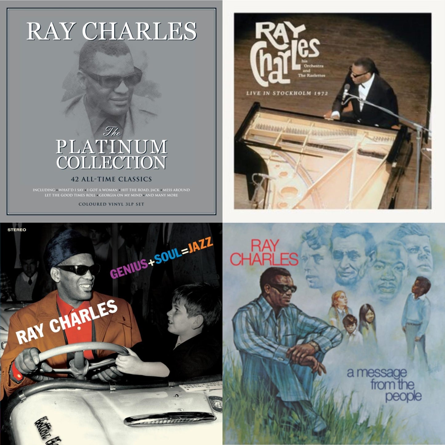 Ray Charles - Platinum Collection (White LP Vinyl) & Live In Stockholm 1972 (140G) & Message From The People (140G) & Genius + Soul = Jazz (Orange LP Vinyl)
