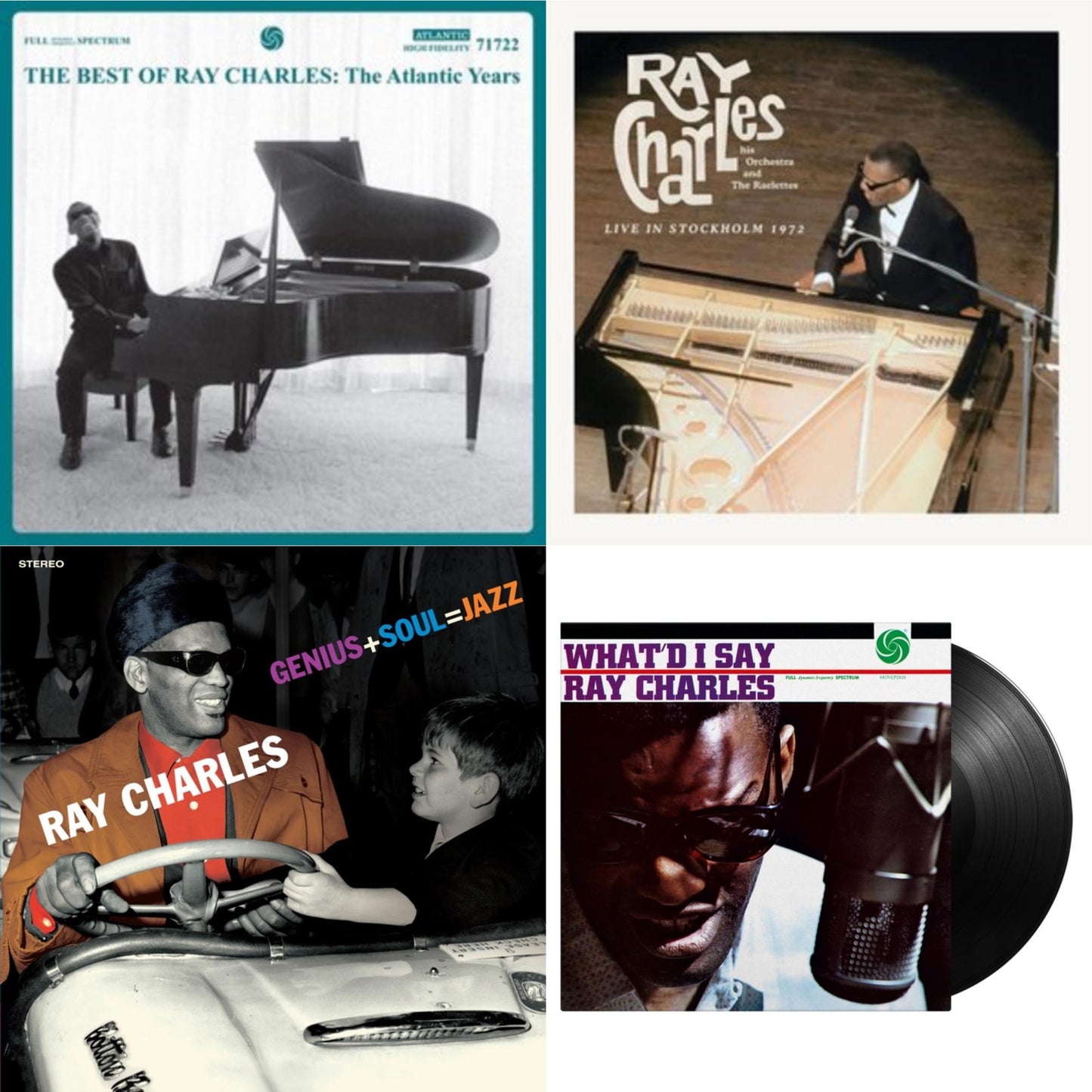 Ray Charles - Best Of Ray Charles: The Atlantic Years (2LP/White Vinyl) & Live In Stockholm 1972 (140G) & Genius + Soul = Jazz (Orange LP Vinyl) & What'd I Say (180G)