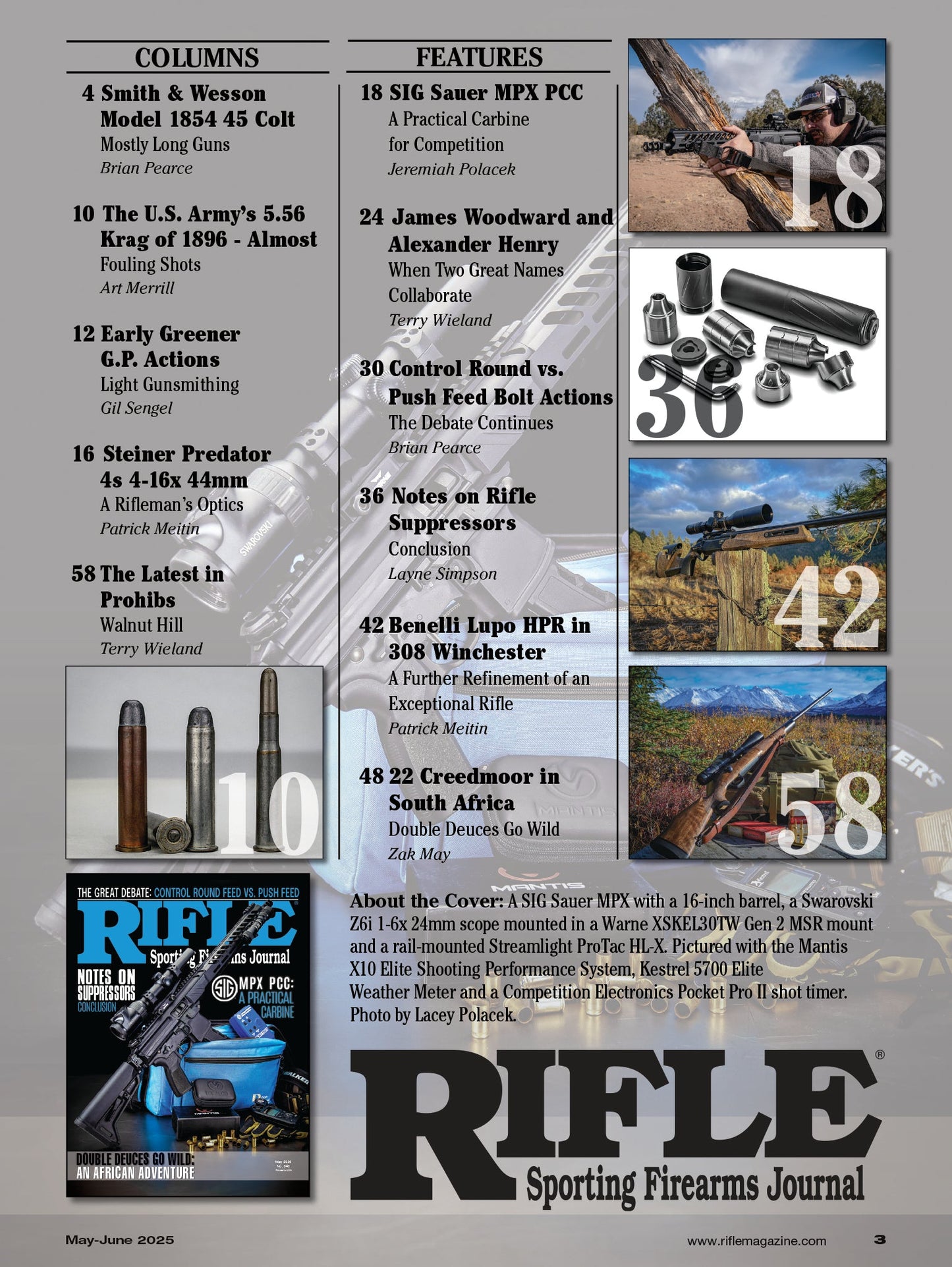 Rifle - May 2025: The Great Debate: Control Round Feed vs. Push Feed Bolt Actions, Rifle Suppressors, SIG Sauer MPX PCC, Benelli Lupo HPR In 308 Winchester, 22 Creedmoor In South Africa & More!