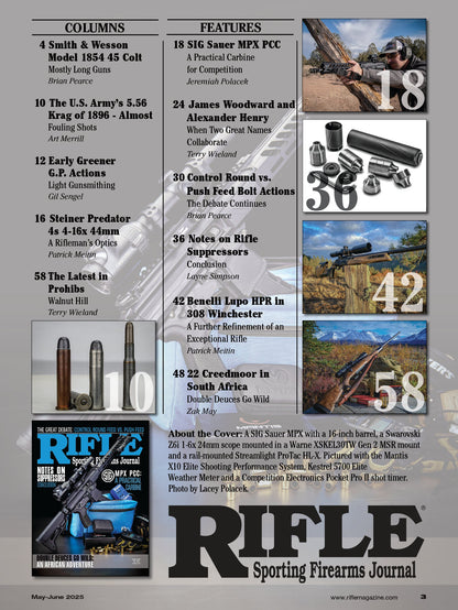 Rifle - May 2025: The Great Debate: Control Round Feed vs. Push Feed Bolt Actions, Rifle Suppressors, SIG Sauer MPX PCC, Benelli Lupo HPR In 308 Winchester, 22 Creedmoor In South Africa & More!