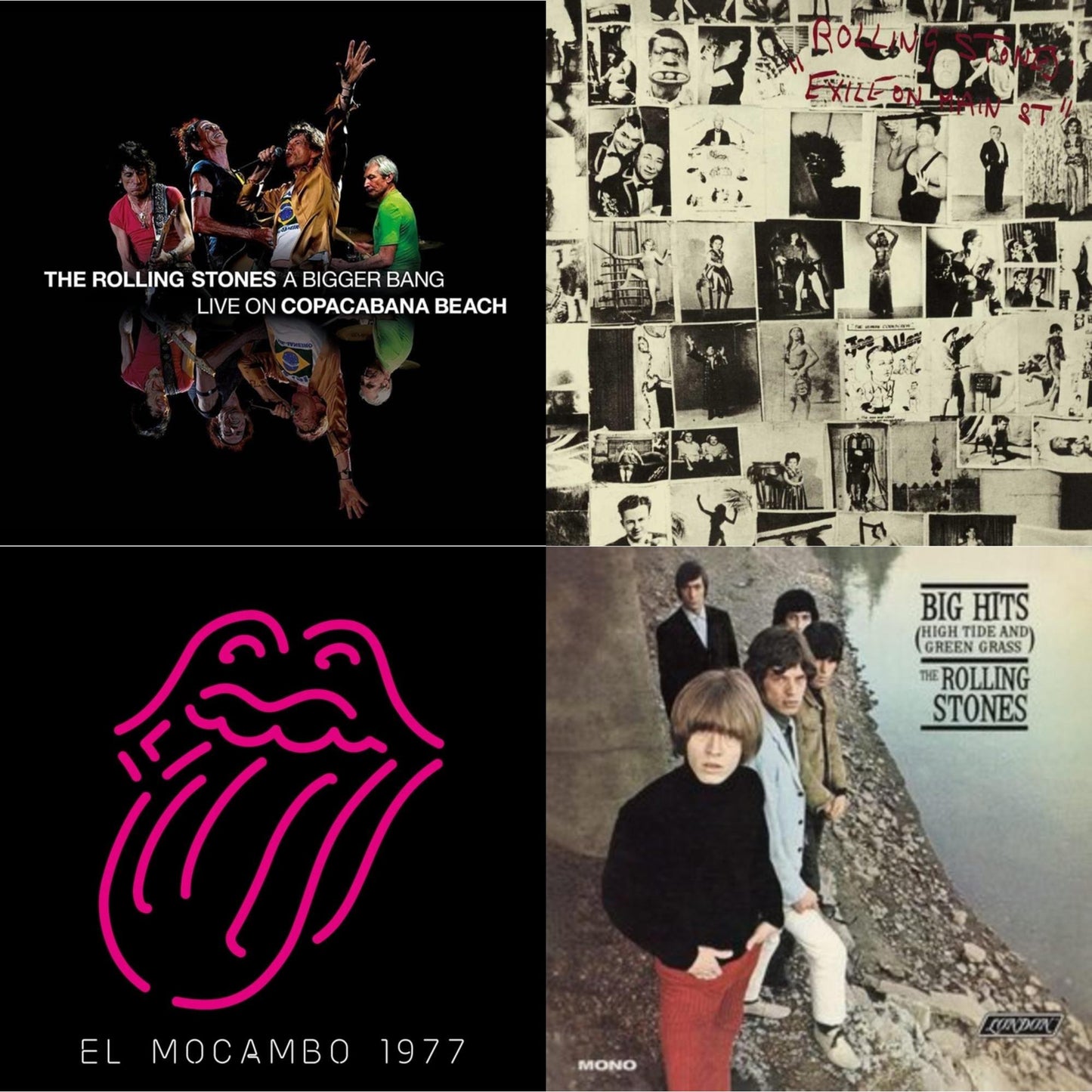 Rolling Stones - Big Hits (High Tide Green Grass LP Vinyl) & Bigger Bang Live On Copacabana Beach (Multi Color Vinyl/3LP) & Live At The El Mocambo (4LP) & Exile On Main Street (2LP)