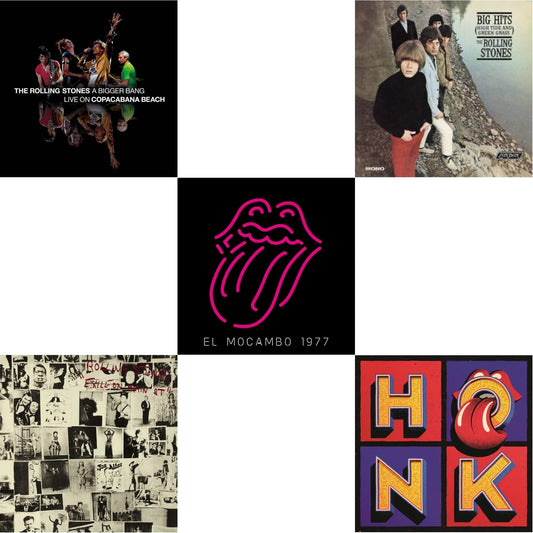 Rolling Stones - Big Hits (High Tide Green Grass LP Vinyl) & Bigger Bang Live On Copacabana Beach (Multi Color Vinyl/3LP) & Live At The El Mocambo (4LP) & Exile On Main Street (2LP) & Honk (Translucent Red Vinyl/2LP)