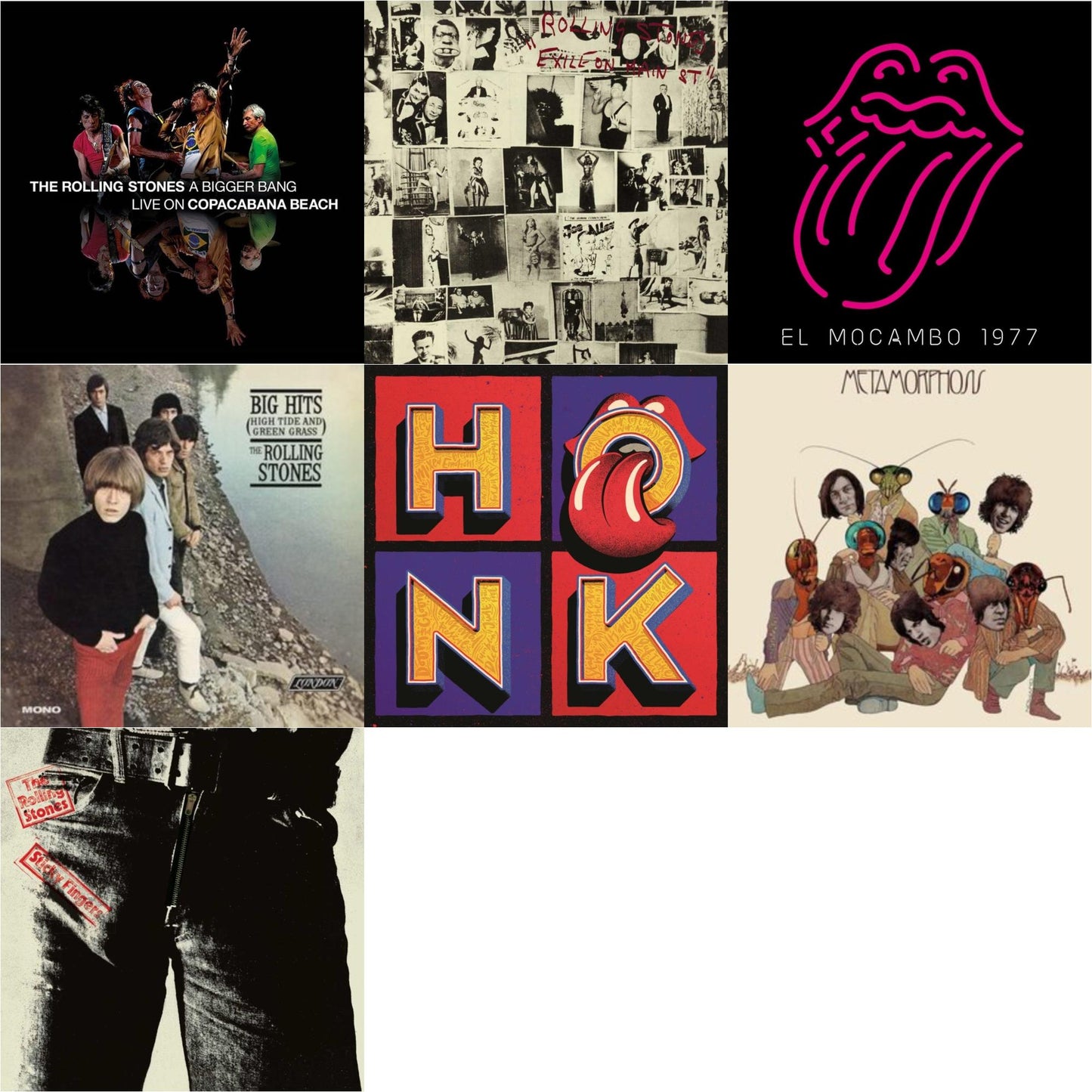 Rolling Stones - Big Hits (High Tide Green Grass LP Vinyl) & Metamorphosis & Bigger Bang Live On Copacabana Beach (Multi Color Vinyl/3LP) & Live At The El Mocambo (4LP) & Sticky Fingers & Exile On Main Street (2LP) & Honk (Translucent Red Vinyl/2LP)