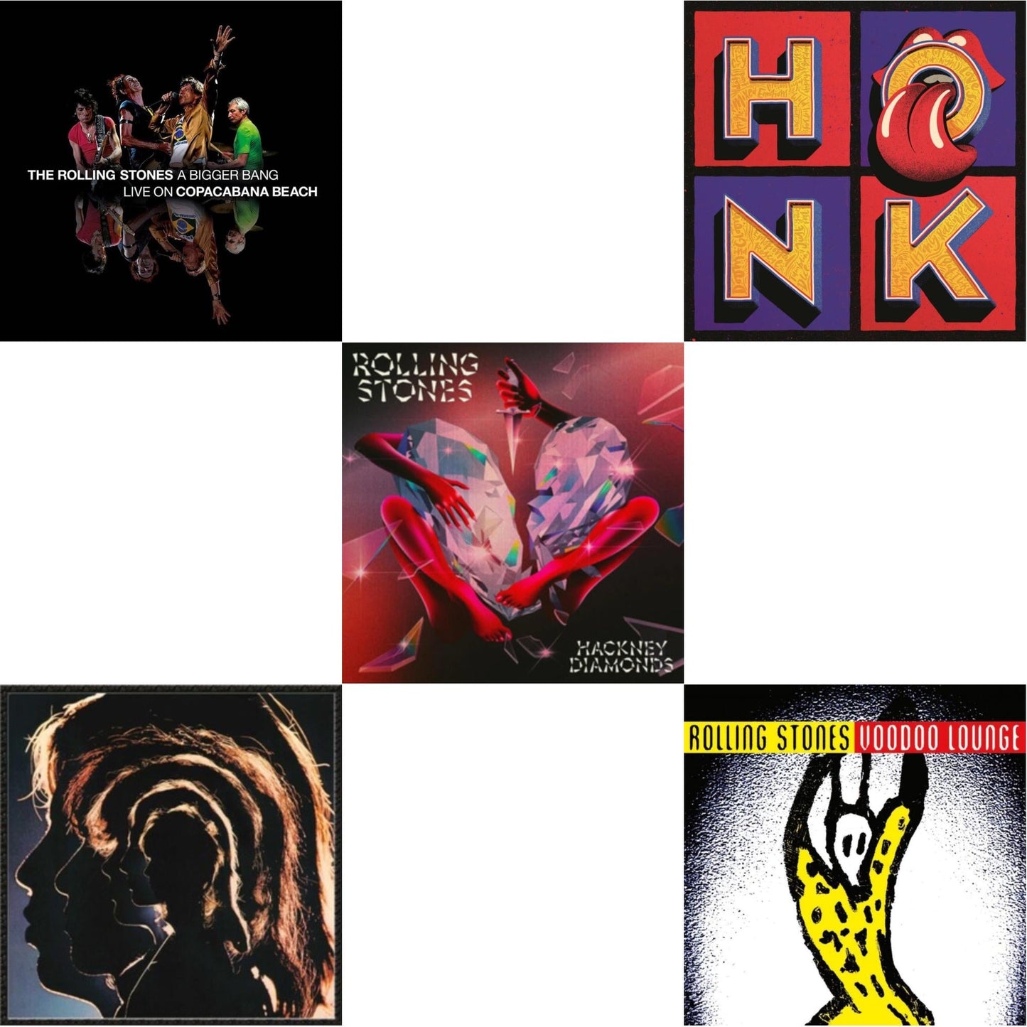 Rolling Stones - Hot Rocks 1964-1971 (2LP) & Bigger Bang Live On Copacabana Beach (Multi Color Vinyl/3LP) & Hackney Diamonds & Voodoo Lounge (30Th Anniversary) (Red/Yellow Vinyl/2LP) & Honk (Translucent Red Vinyl/2LP)