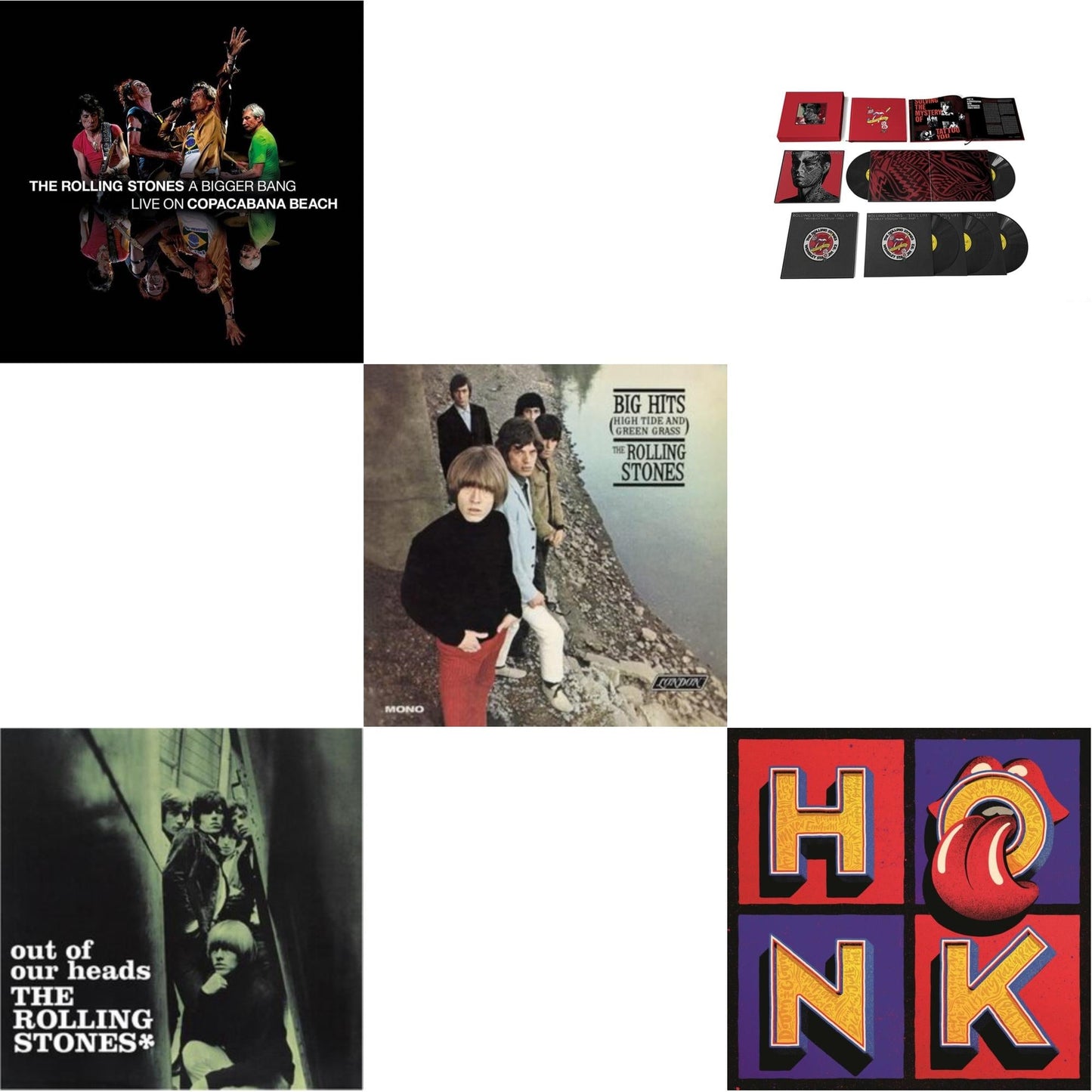 Rolling Stones - Out Of Our Heads (Uk) & Big Hits (High Tide Green Grass LP Vinyl) & Bigger Bang Live On Copacabana Beach (Multi Color Vinyl/3LP) & Tattoo You (2021 Remaster/5LP Box Set) & Honk (Translucent Red Vinyl/2LP)