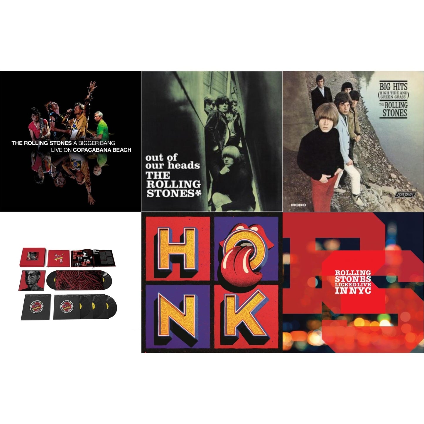 Rolling Stones - Out Of Our Heads (Uk) & Big Hits (High Tide Green Grass LP Vinyl) & Bigger Bang Live On Copacabana Beach (Multi Color Vinyl/3LP) & Tattoo You (2021 Remaster/5LP Box Set) & Licked Live In Nyc (White Vinyl/3LP) & Honk (Translucent Red