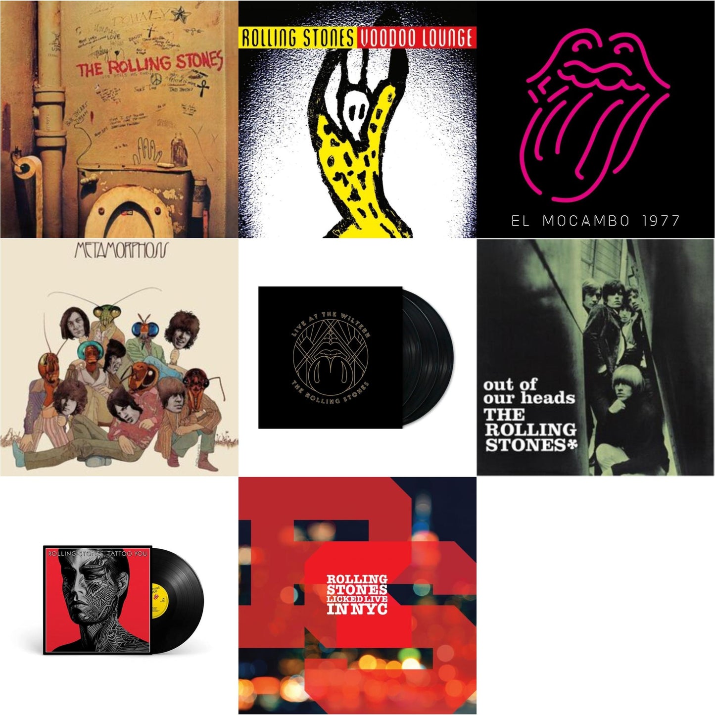 Rolling Stones - Beggars Banquet & Out Of Our Heads (Uk) & Metamorphosis & Tattoo You (2021 Remaster) & Live At The El Mocambo (4LP) & Licked Live In Nyc (White Vinyl/3LP) & Live At The Wiltern (3LP) & Voodoo Lounge (30Th Anniversary) (Red/Yellow