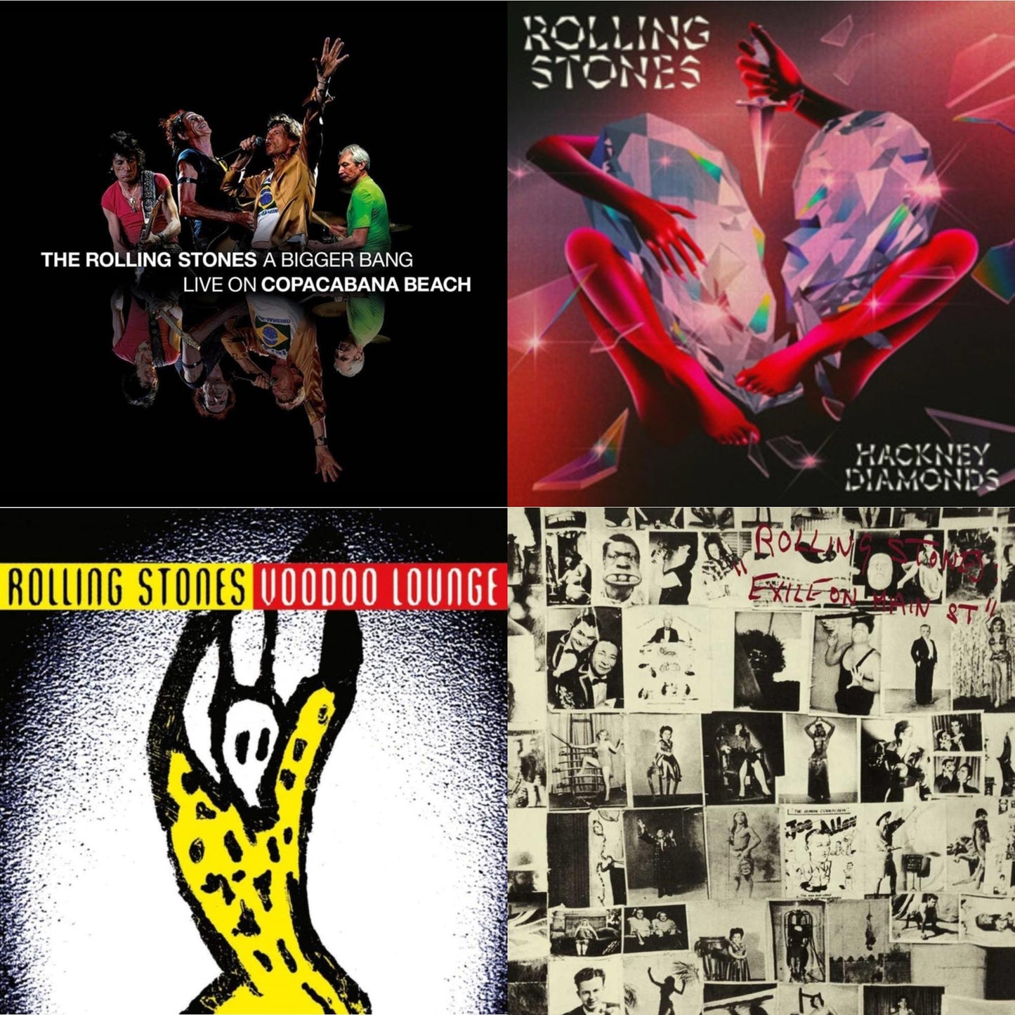 Rolling Stones - Bigger Bang Live On Copacabana Beach (Multi Color Vinyl/3LP) & Hackney Diamonds & Voodoo Lounge (30Th Anniversary) (Red/Yellow Vinyl/2LP) & Exile On Main Street (2LP)