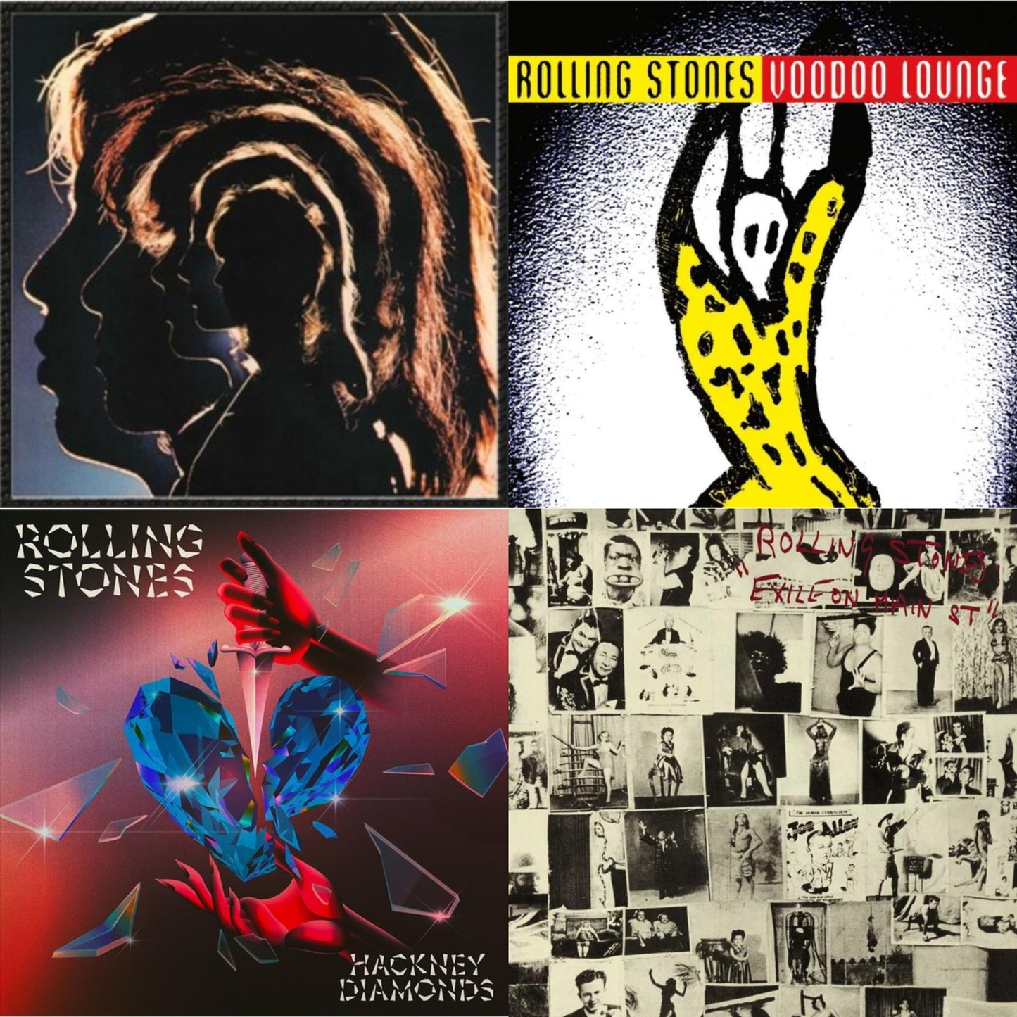Rolling Stones - Hot Rocks 1964-1971 (2LP) & Voodoo Lounge (30Th Anniversary) (Red/Yellow Vinyl/2LP) & Hackney Diamonds (1 Year Anniversary/Clear/Blue Splatter Vinyl/2LP) & Exile On Main Street (2LP)
