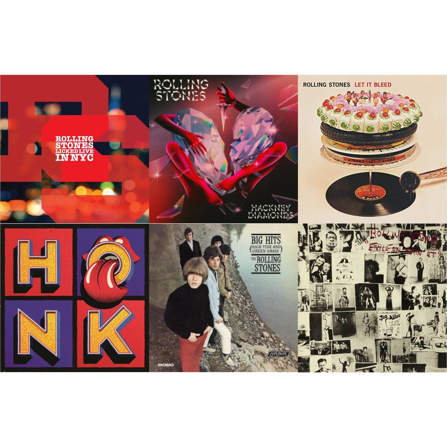 Rolling Stones - Big Hits (High Tide Green Grass LP Vinyl) & Let It Bleed (50Th Anniversary Edition) & Licked Live In Nyc (White Vinyl/3LP) & Hackney Diamonds & Exile On Main Street (2LP) & Honk (Translucent Red Vinyl/2LP)