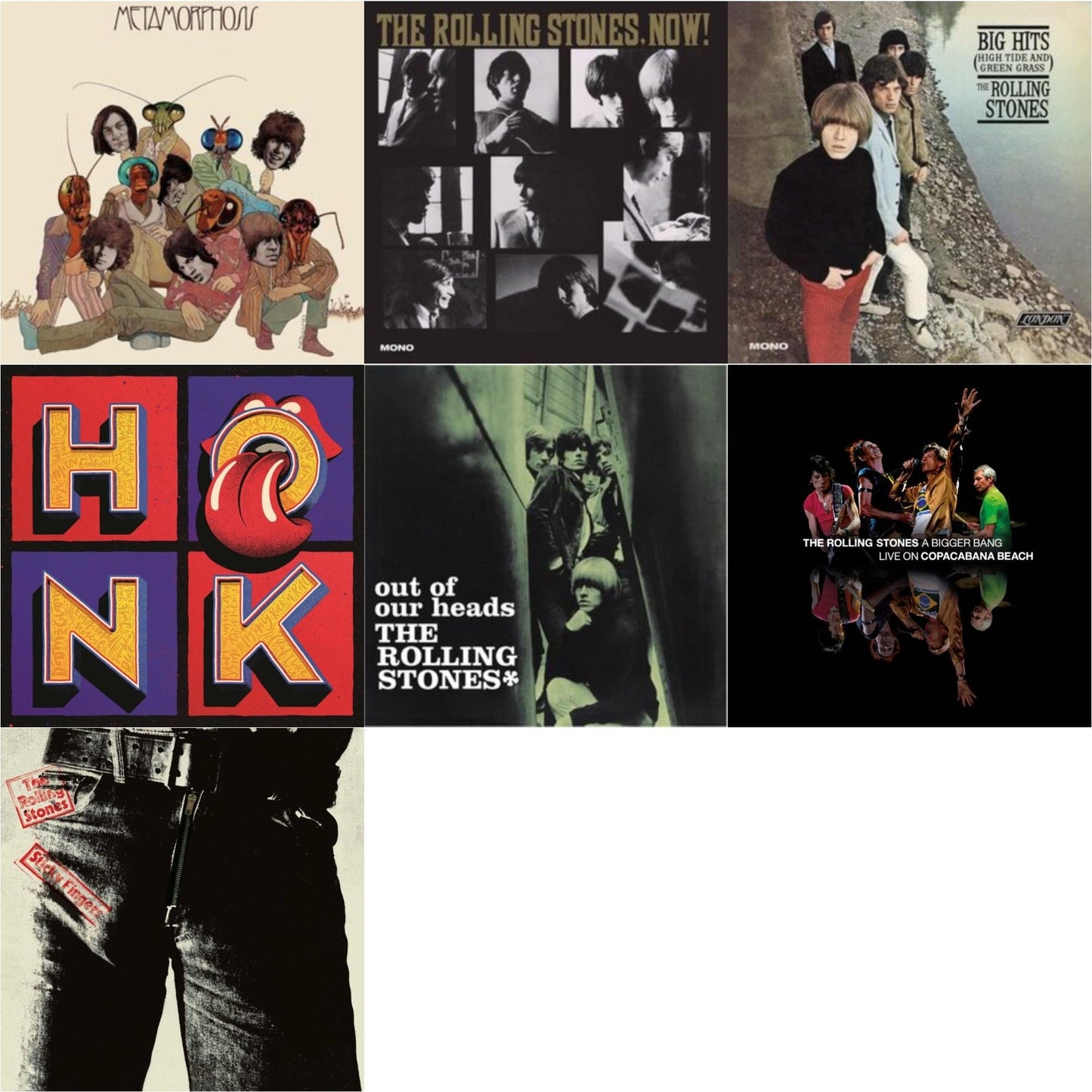 Rolling Stones - Out Of Our Heads (Uk) & Big Hits (High Tide Green Grass LP Vinyl) & Metamorphosis & Rolling Stones, Now! & Bigger Bang Live On Copacabana Beach (Multi Color Vinyl/3LP) & Sticky Fingers & Honk (Translucent Red Vinyl/2LP)