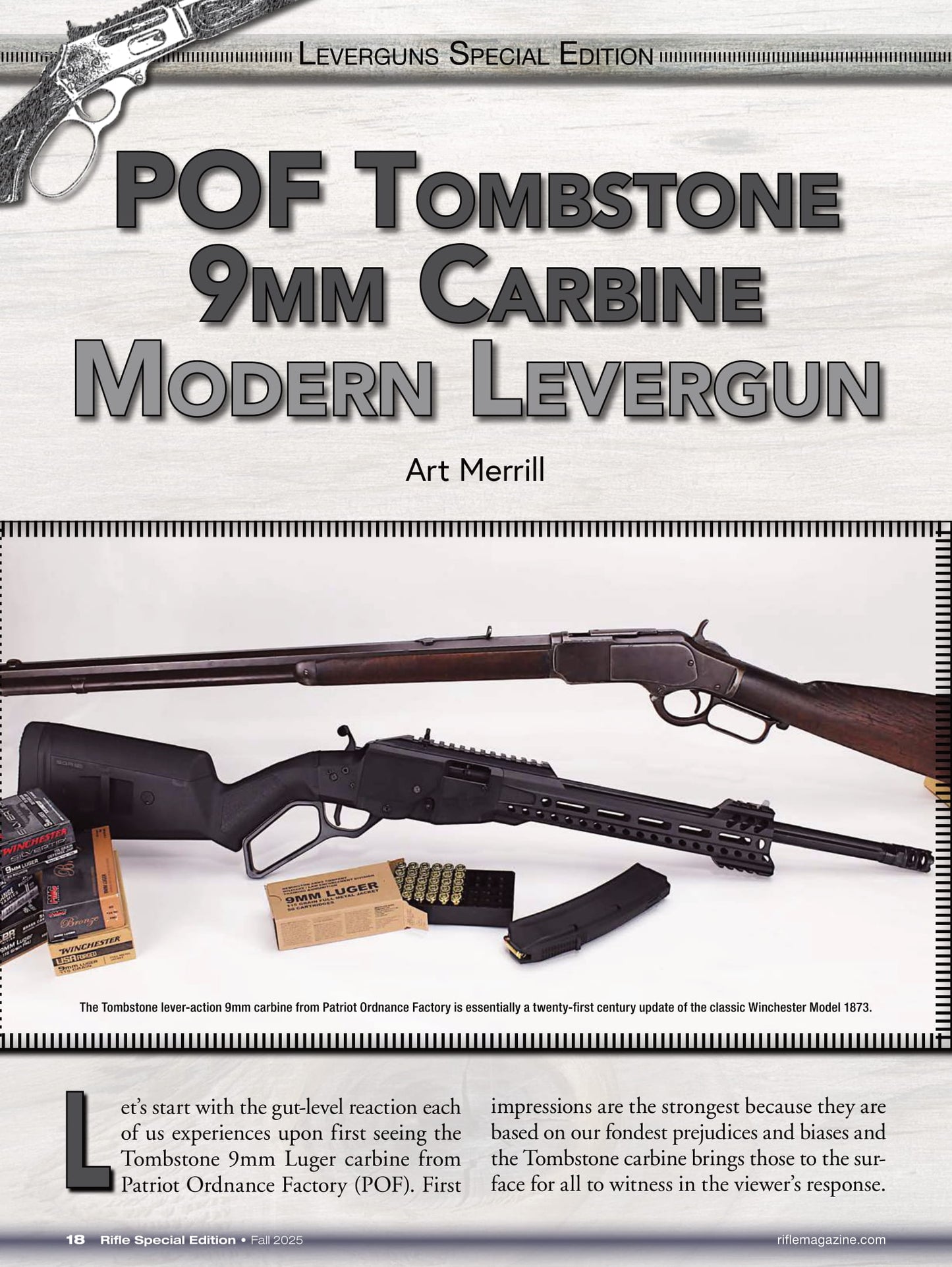 Rifle Special Edition - Fall 2025: Winchester Model 1873 Saddle Ring Carbine, Marlin Model 1894 Dark Series, Big Horn Armory 454 Casull, POF Tombstone 9mm Carbine, Turnbull Restoration & More!