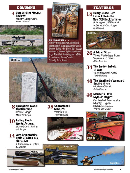 Rifle July 2024 - The Sporting Firearms Journal: The Latest In Rifle Optics, Three Different 6mm Rifle Cartridges, New 360 Buckhammer, The Weatherby Vanguard, Gunsmithing, Product Reviews & More!