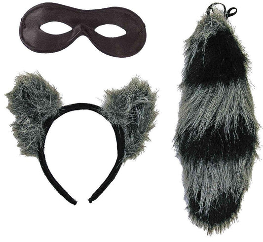 Raccoon Ears Eye Mask and Tail Costume Accessory Kit