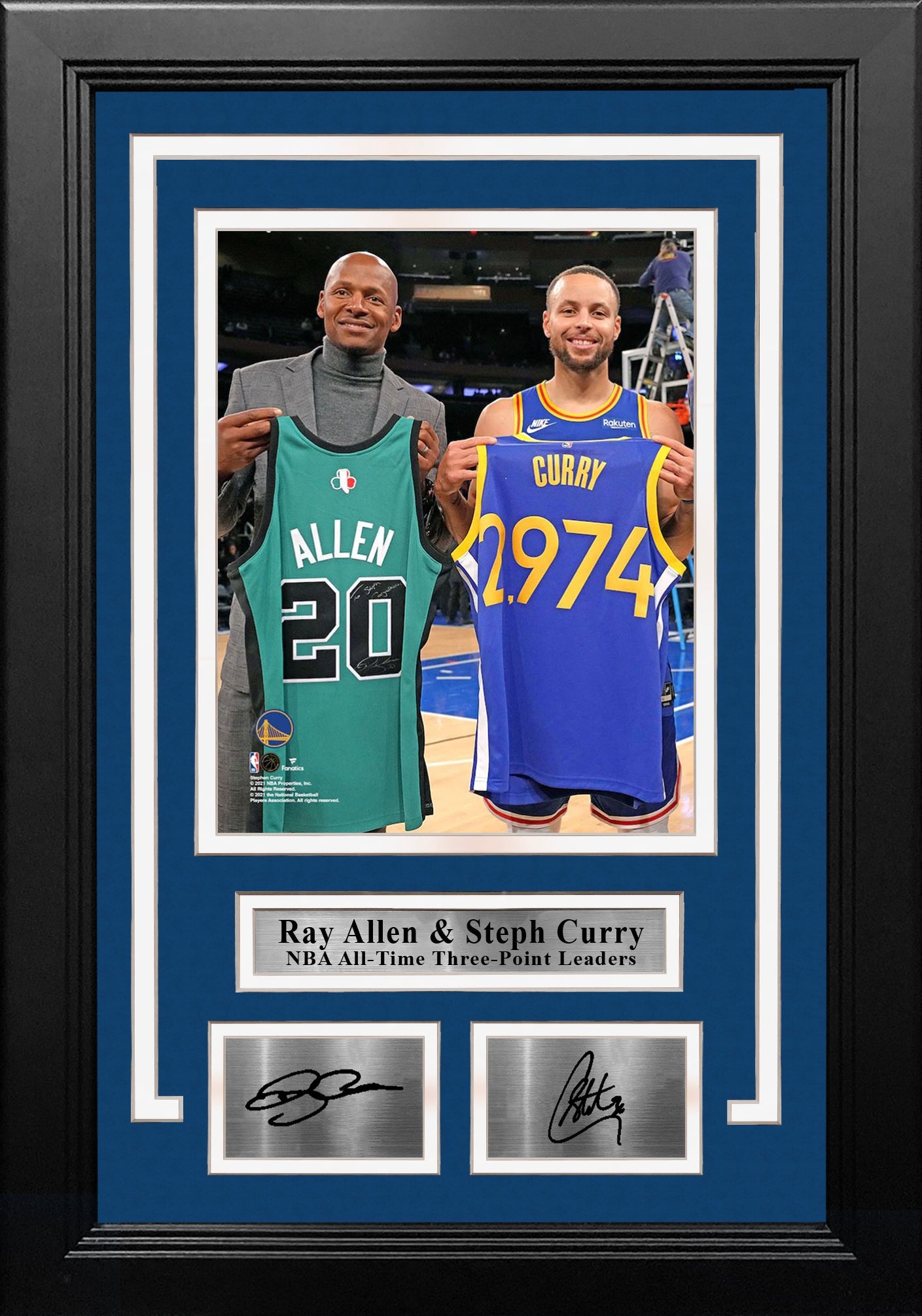 Ray Allen & Steph Curry 3-Point Record-Breaking Celebration 8" x 10" Framed Basketball Photo with Engraved Autographs