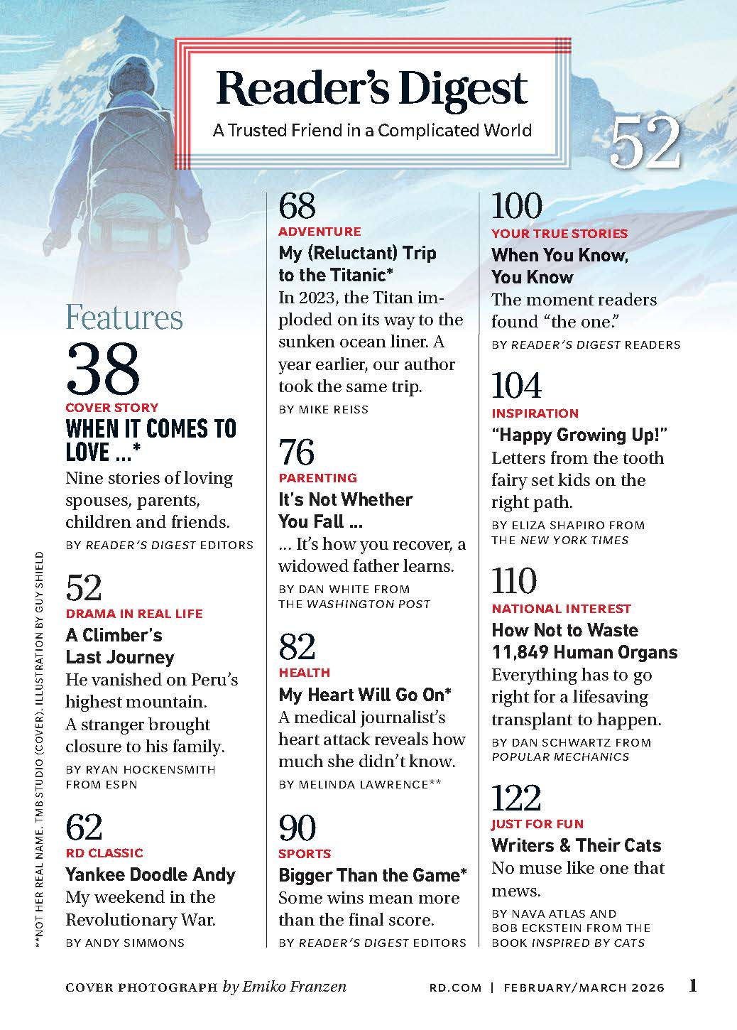 Reader's Digest - What I Did For Love: The Best Pet Helpers & Inspiring Stories, Different Heart Attack Warning Signs For Men & Women, Mike Reiss’ Titanic Adventure, True Sports Heroes & More!