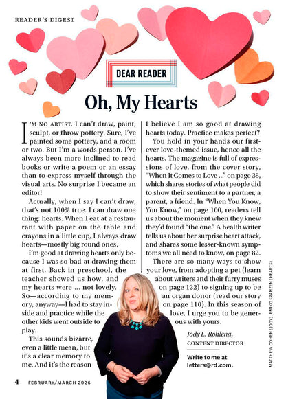 Reader's Digest - What I Did For Love: The Best Pet Helpers & Inspiring Stories, Different Heart Attack Warning Signs For Men & Women, Mike Reiss’ Titanic Adventure, True Sports Heroes & More!