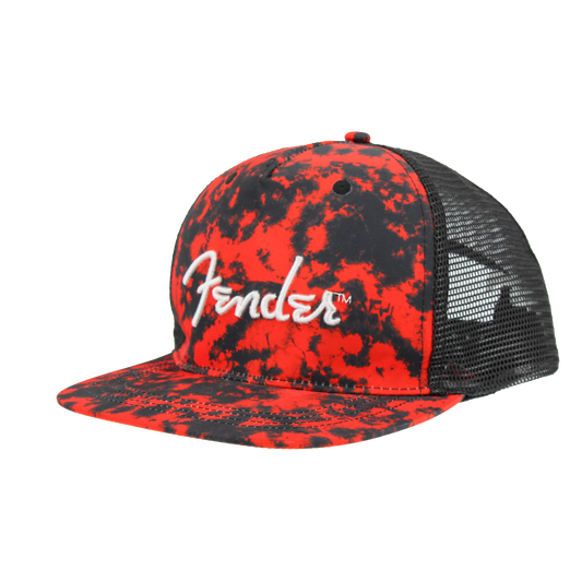 Fender Red Rival Mesh Back Trucker Hat Red Black