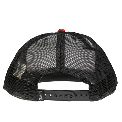 Fender Red Rival Mesh Back Trucker Hat Red Black