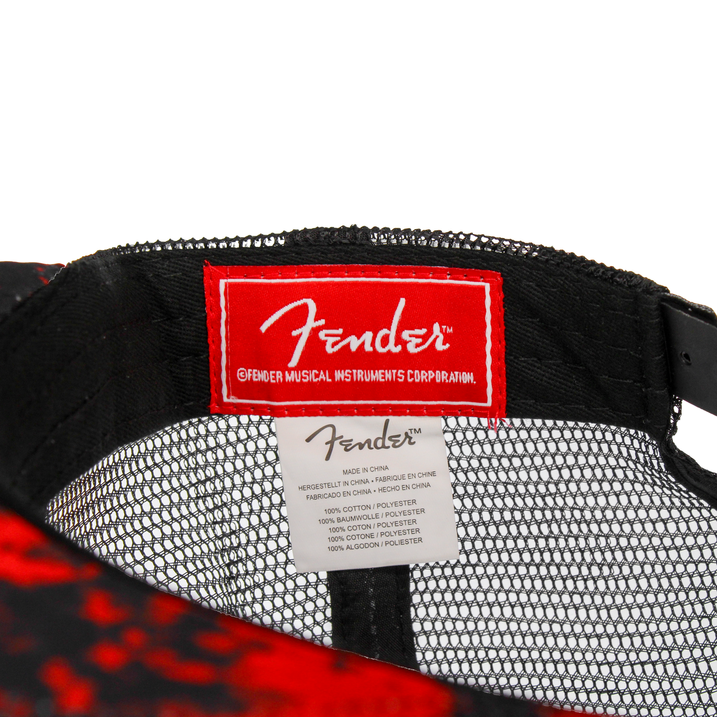 Fender Red Rival Mesh Back Trucker Hat Red Black