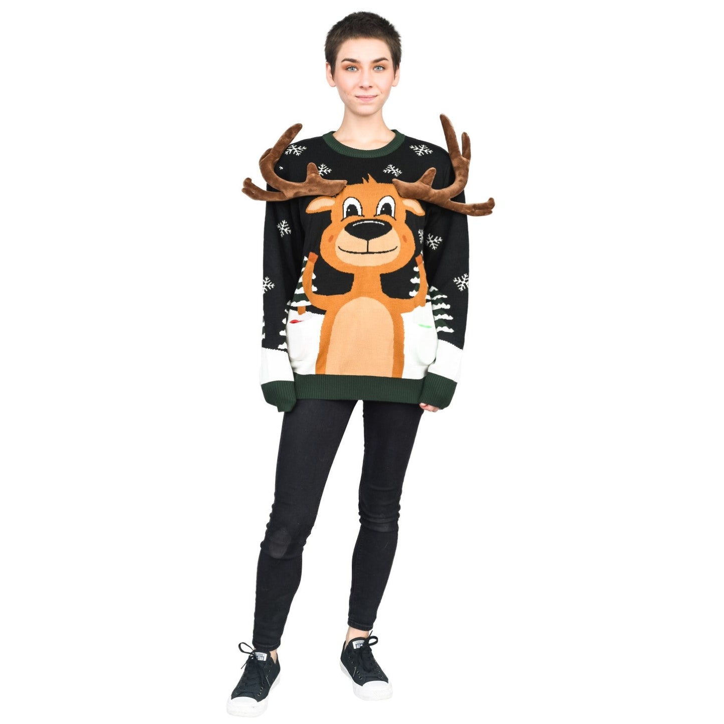 Funny Unisex Reindeer Ring Toss 3D Ugly Christmas Sweater