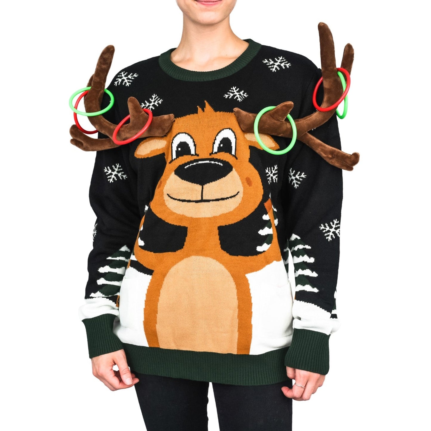 Funny Unisex Reindeer Ring Toss 3D Ugly Christmas Sweater