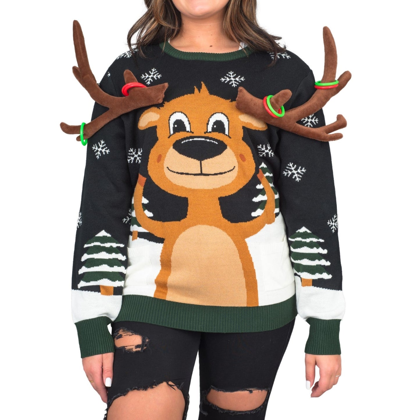 Funny Unisex Reindeer Ring Toss 3D Ugly Christmas Sweater